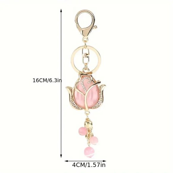 Pink &Gold rosebud bag charm - Picture 3 of 3